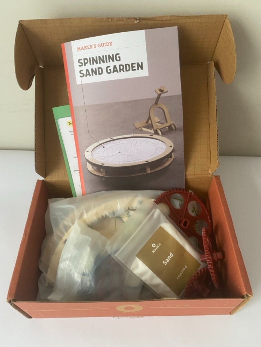 KiwiCo Spinning Sand Garden build kit. Recommended ages 7+.